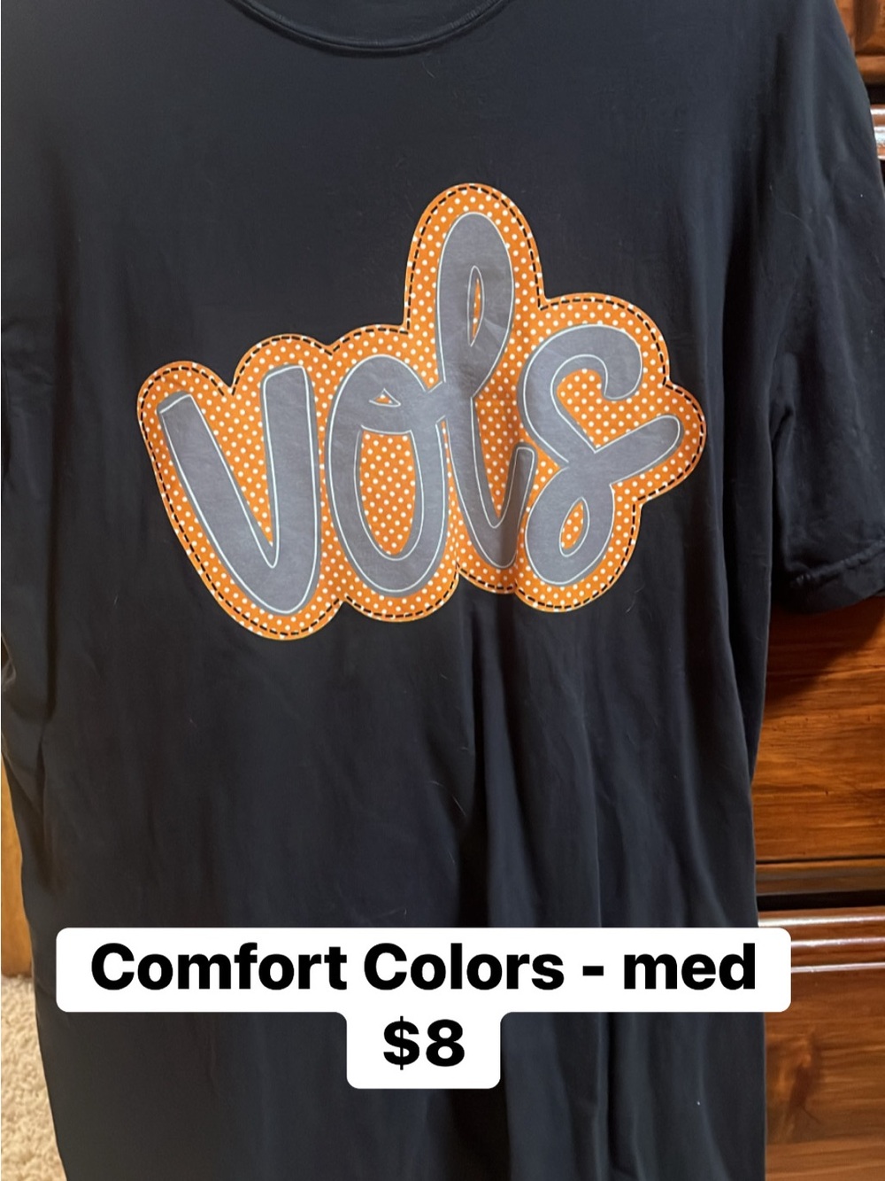 Comfort Colors Black Short Sleeve Tee with Orange and Gray 'Vols' Graphic